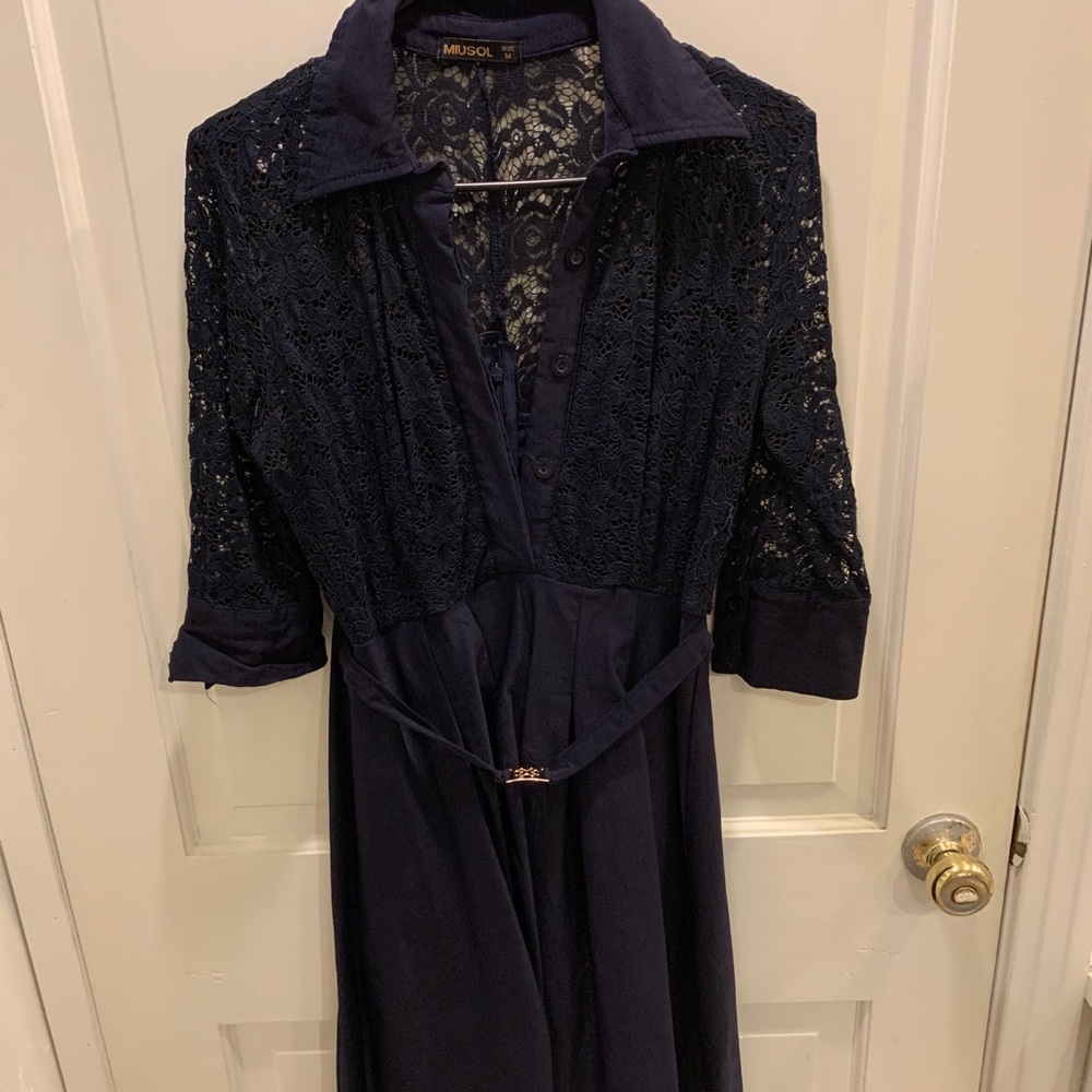 Navy Lace Top Dress w/POCKETS!!!